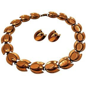 Matisse Renoir Copper Tulip Choker Necklace & Earrings Clip Screw Back MCM